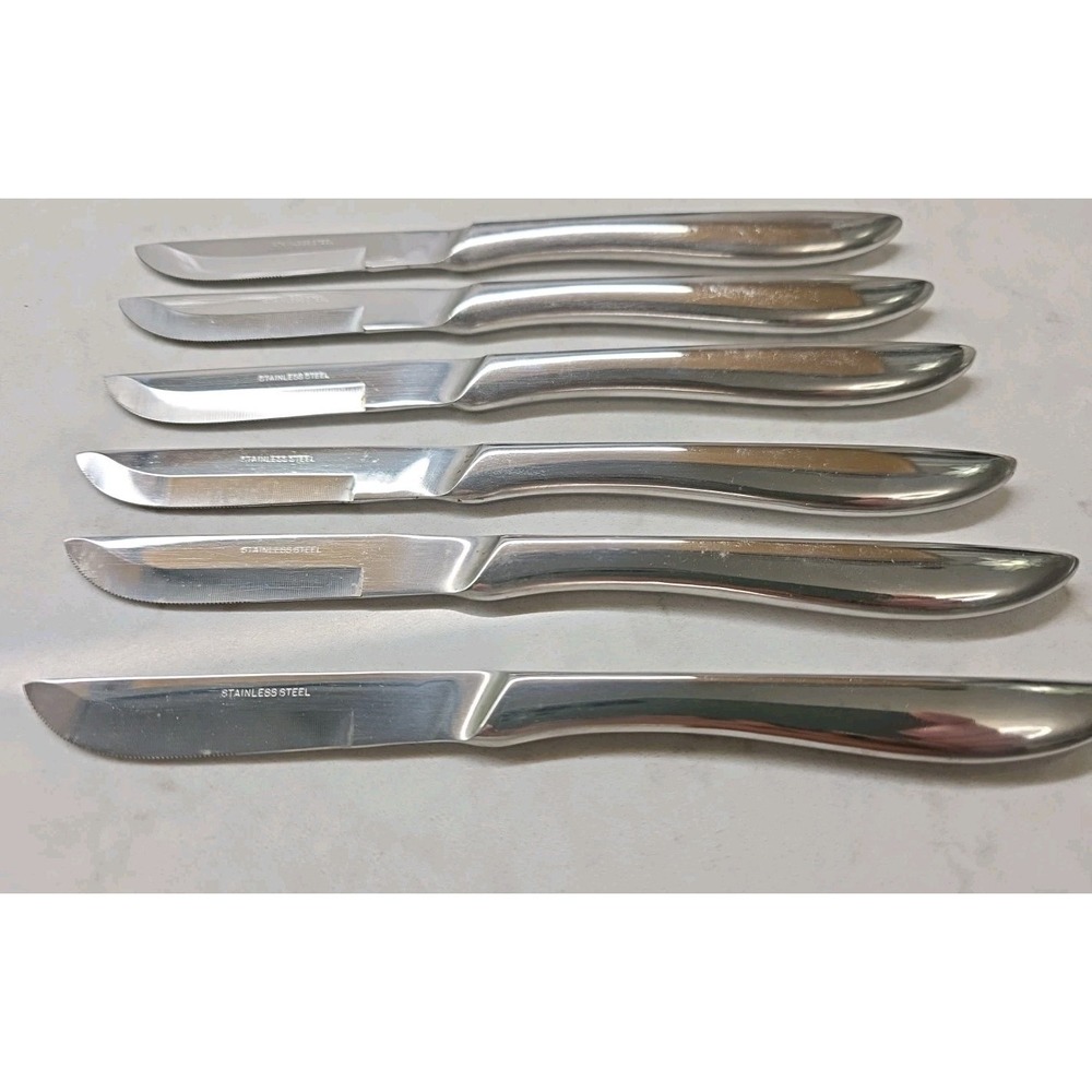 SET OF 6 Steak Knives Stainless Steel Hollow Ground Hollow Handle